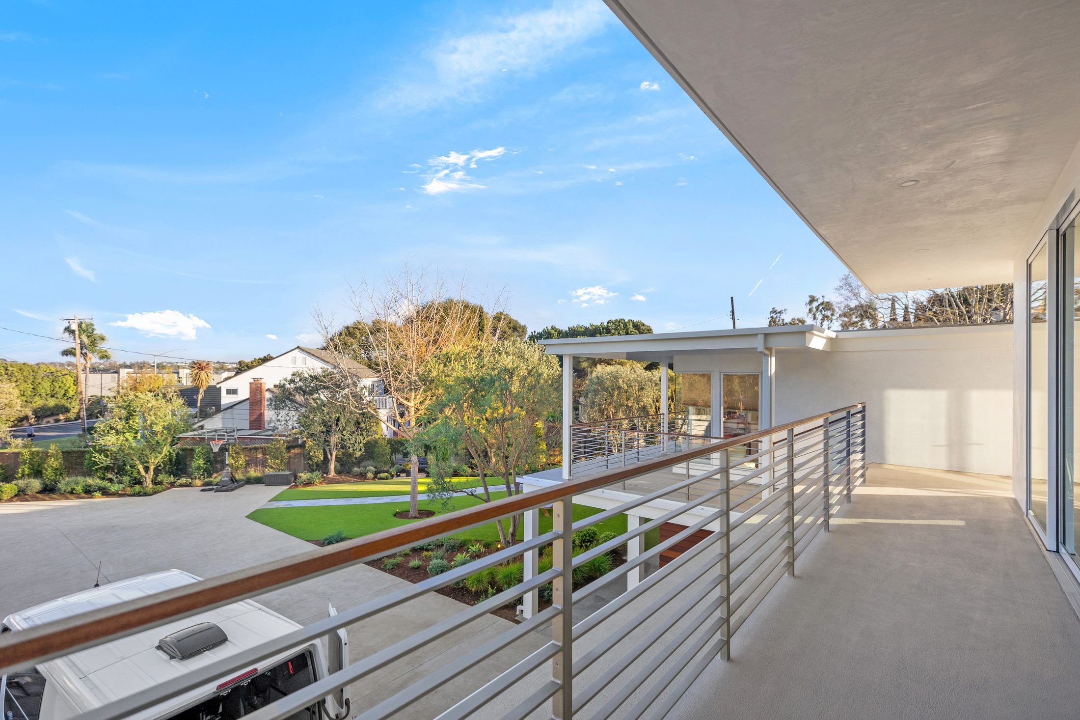 Irvine-area custom home balcony with horizon view