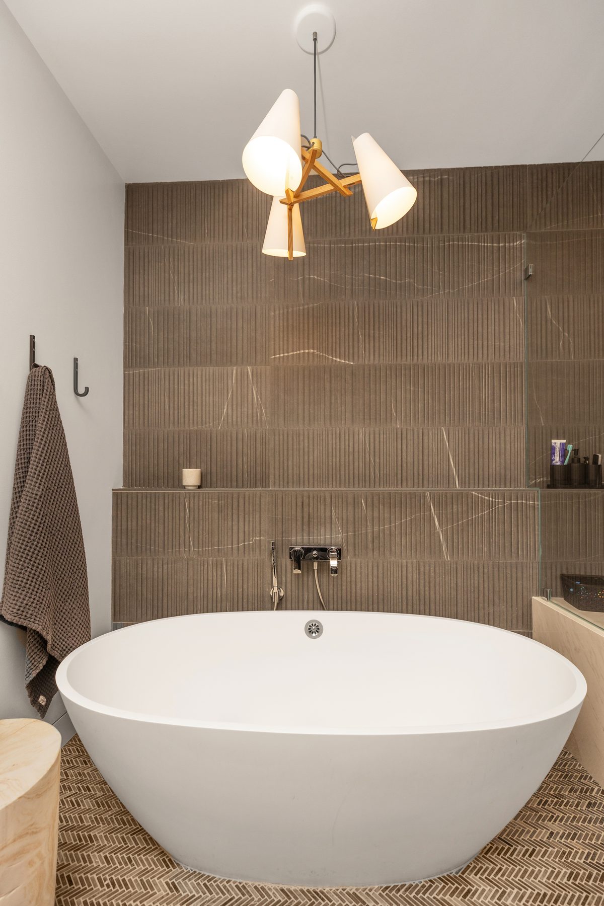 Freestanding bathtub in a custom Shipwright Homes bathroom